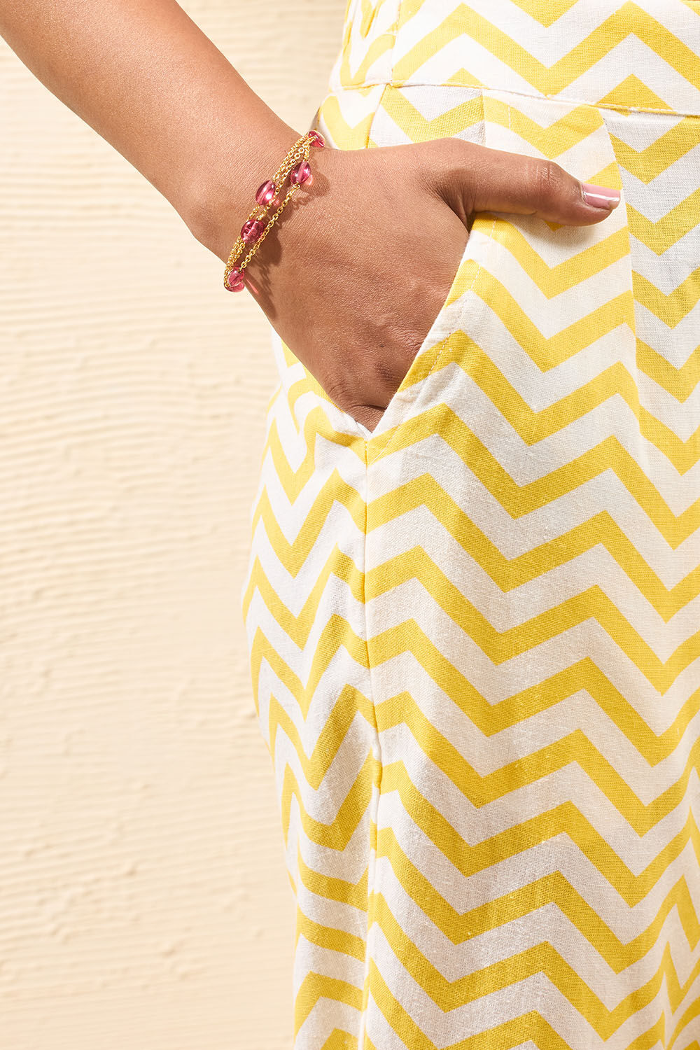 Light Yellow Screen Printed Pure Cotton Trouser image number null