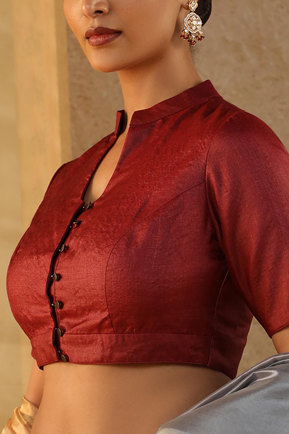 Red Woven Pure Tussar Silk Blouse image number null