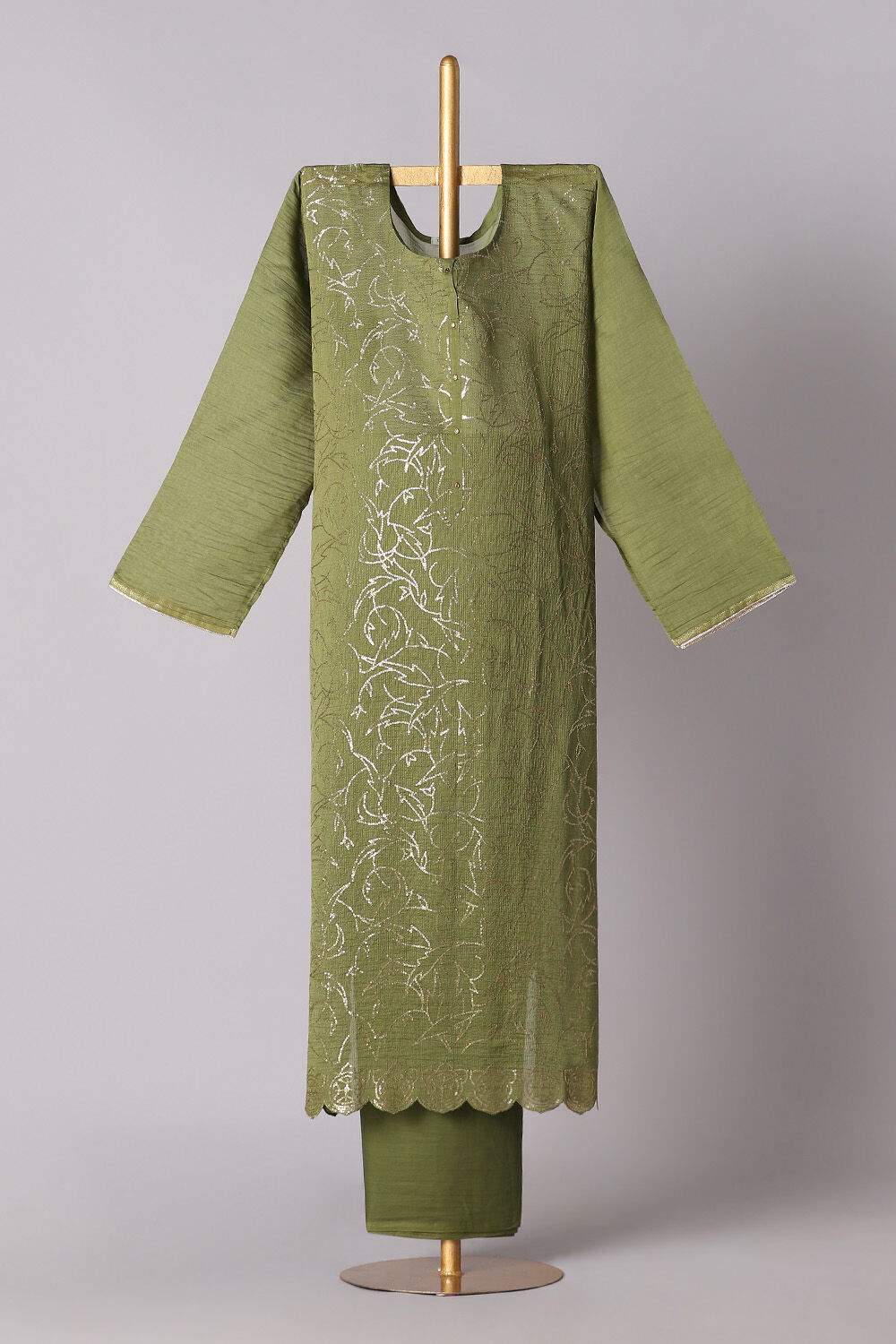 Green Silk Cotton Embroidered Semistitched Suit Set image number null