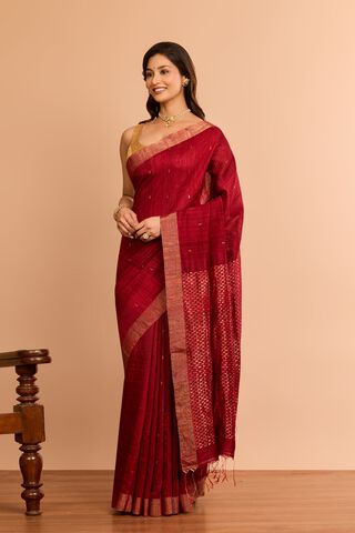 Dark Red Woven Pure Silk Vanya Bengal Saree thumbnail image number null