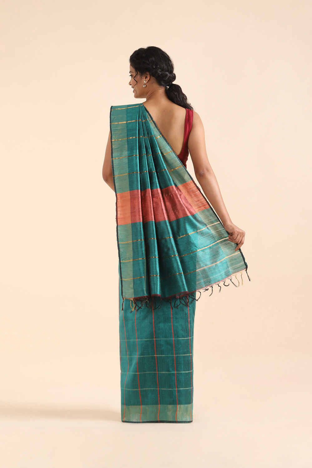 Green Pure Tussar Silk Bhagalpuri Saree image number null