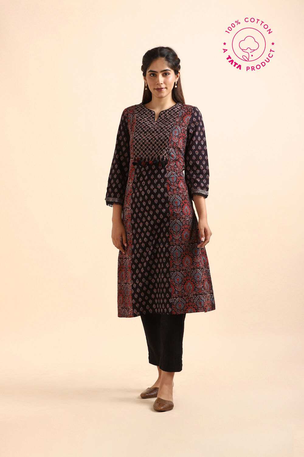 Black Ajrakh Block Printed Cotton Kurta image number null