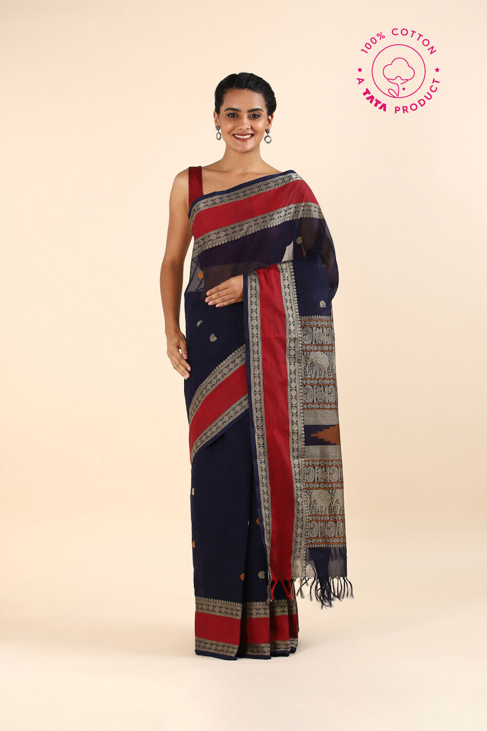 Dark Pure Blue Cotton South Saree image number null