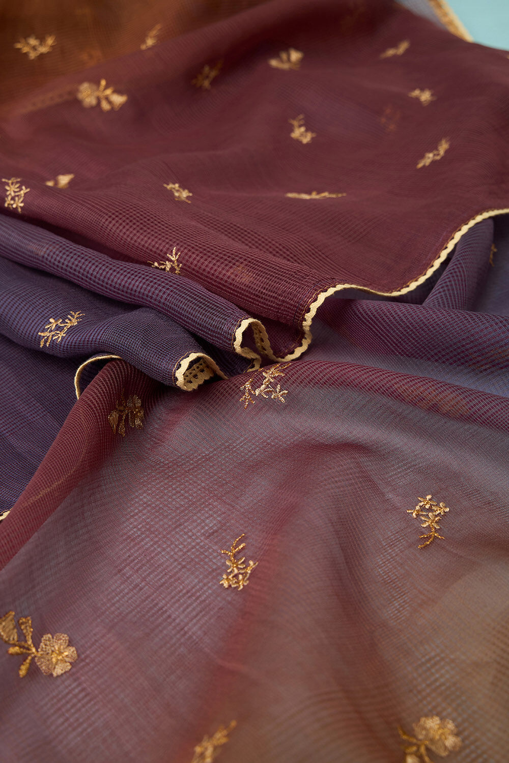 Blue Pure Silk Cotton Embroidered Saree image number null