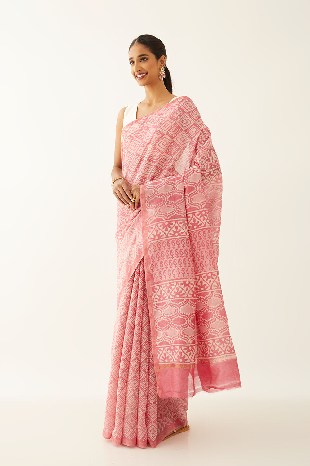 Pink Pure Silk Cotton Dabu Printed Saree image number null