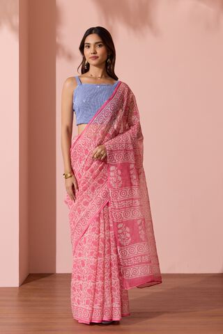 Light Pink Rajasthan Dabu Block Printed Pure Cotton Kota Saree thumbnail image number null