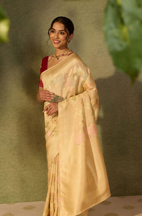 Off White Pure Viscose Woven Saree