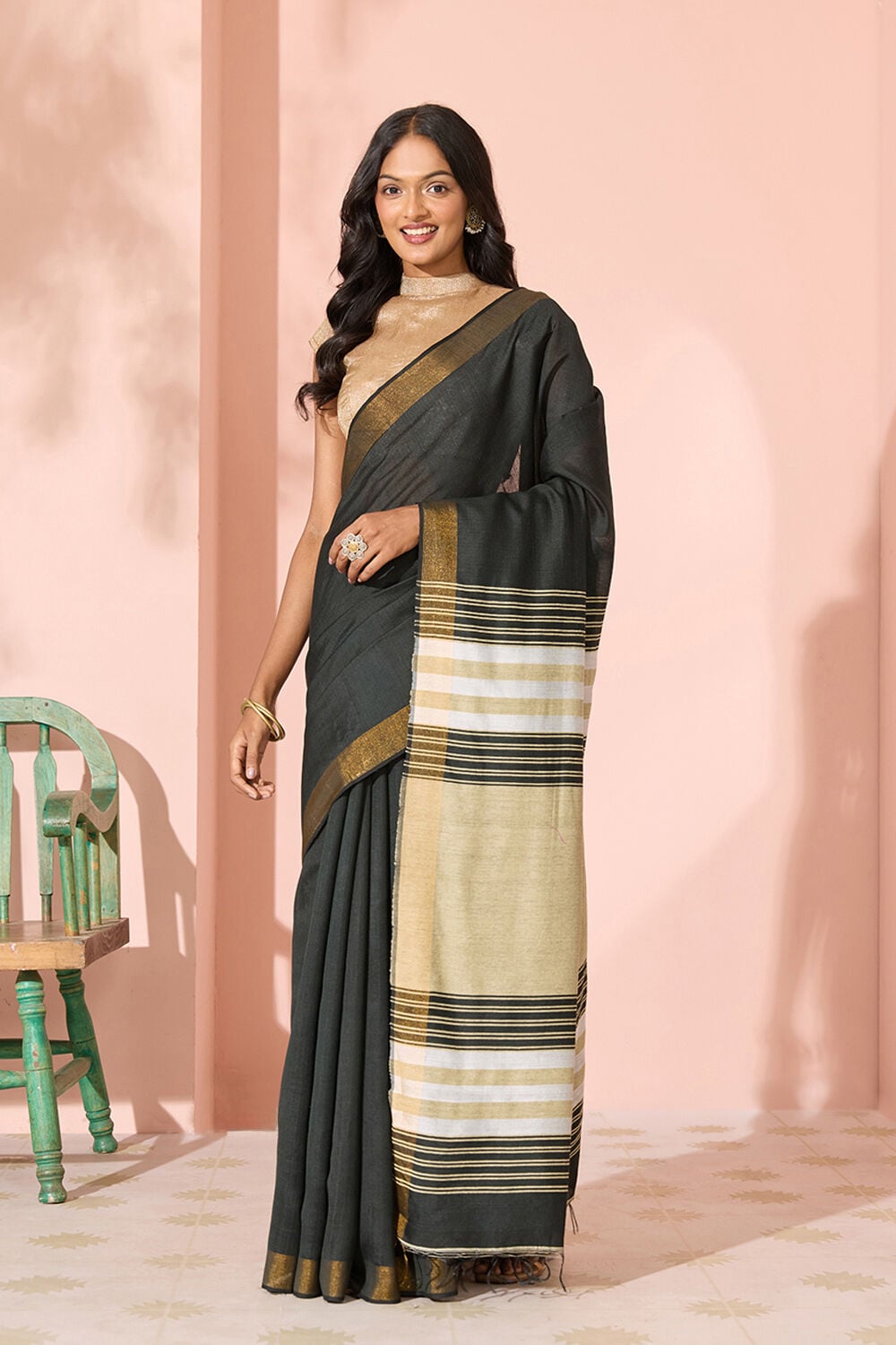 Black Woven Silk Viscose Bhagalpur Saree image number null