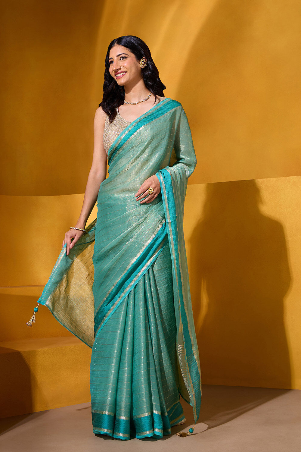 Light Green Tissue Viscose Woven Saree image number null