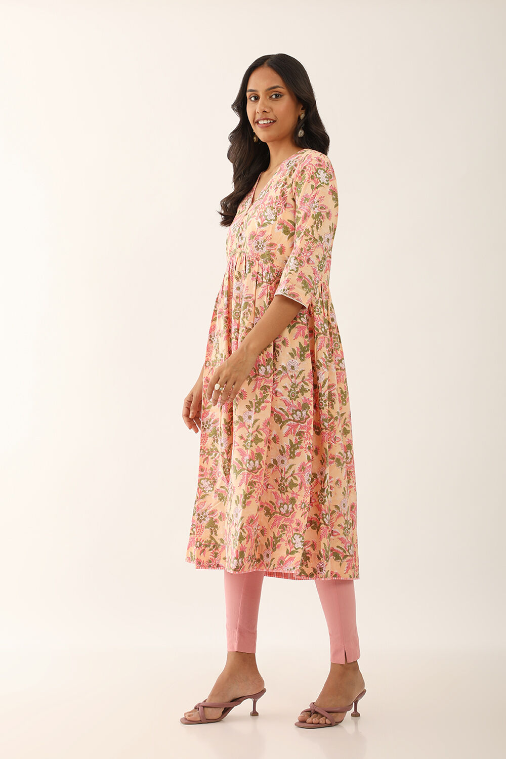 Yellow Pure Cotton Sanganeri Block Printed Kurta image number null