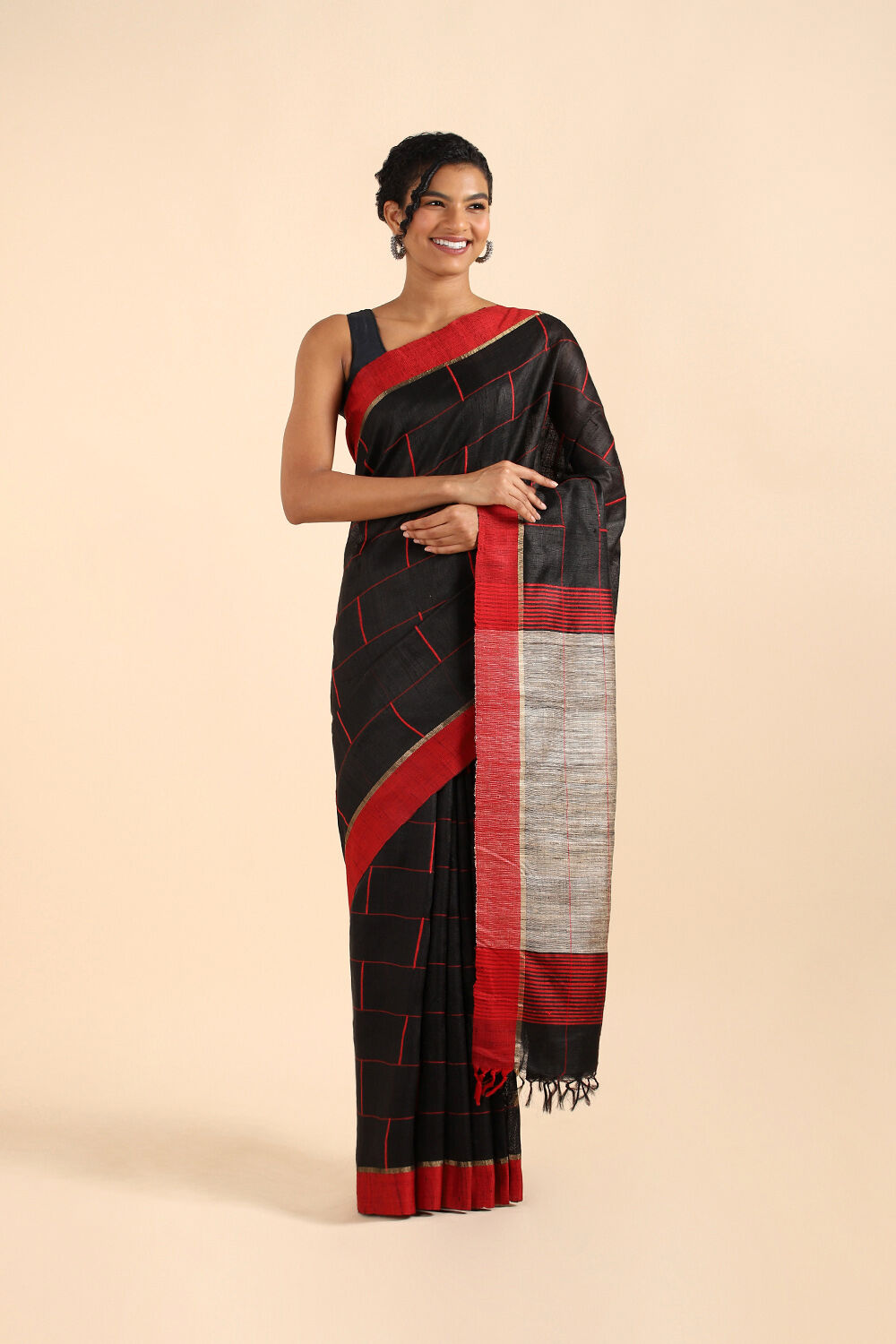 Black Pure Tussar Silk Bhagalpuri Saree image number null