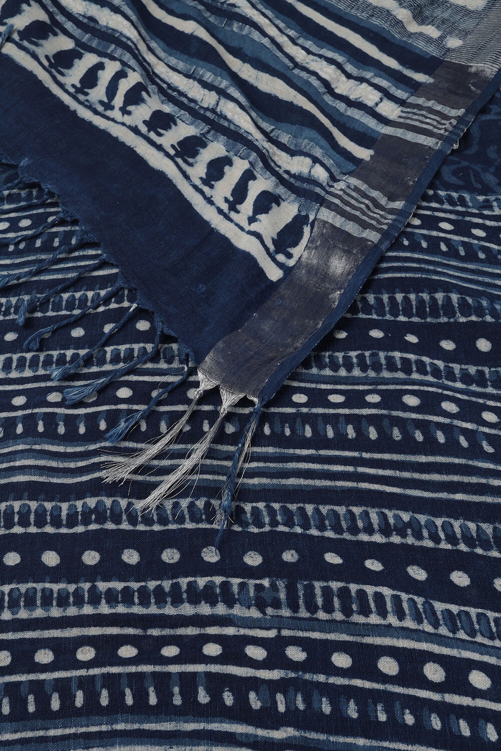 Blue Cotton Viscose Rajasthan Block Printed Saree image number null