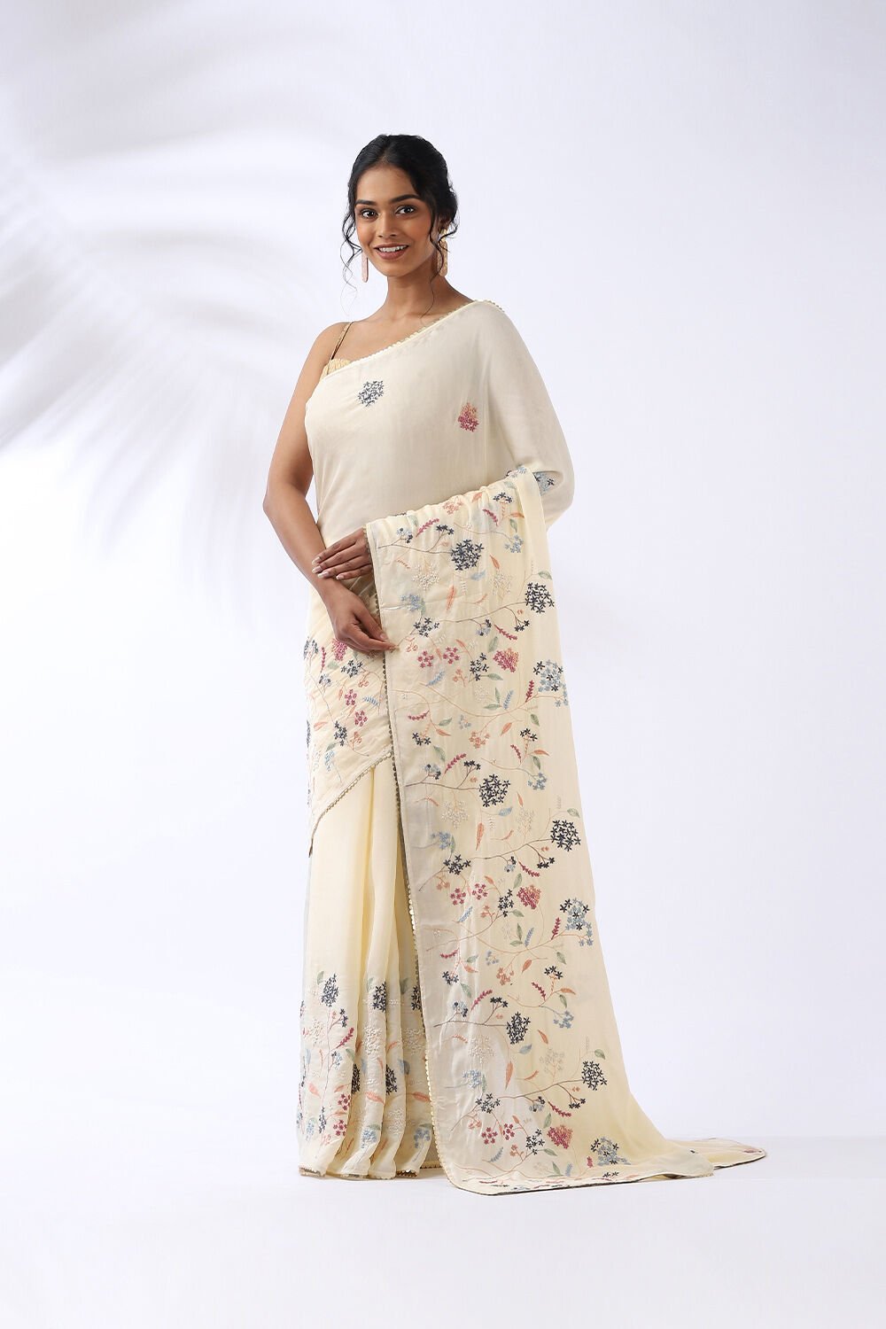 Light Yellow Viscose Embroidered Saree image number null
