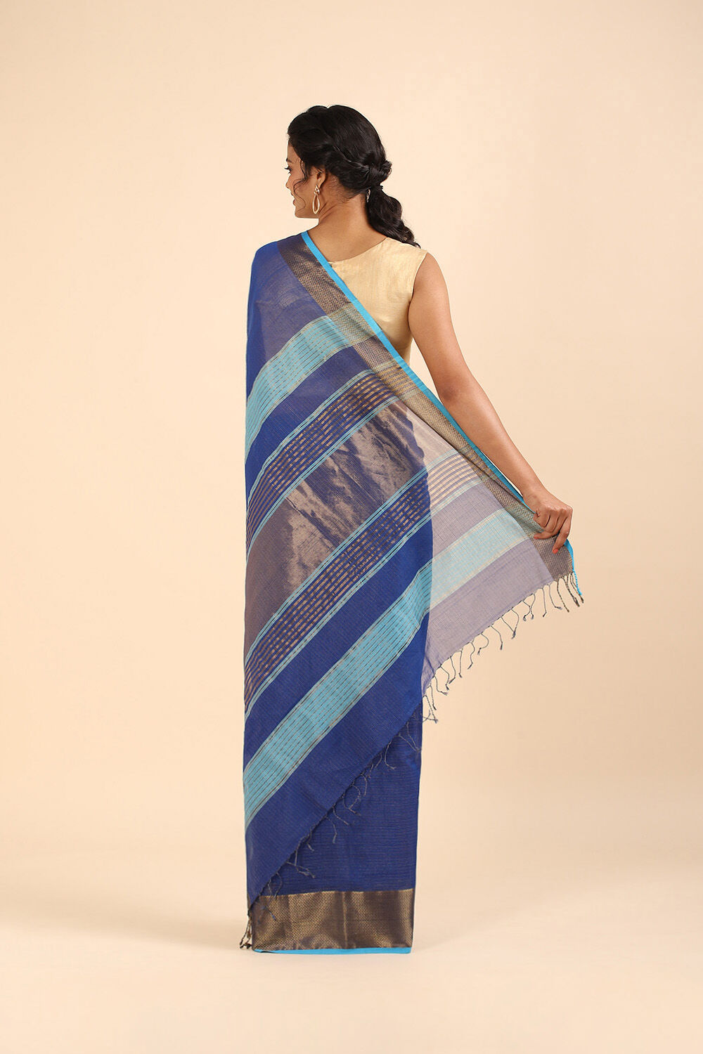 Dark Blue Pure Silk Cotton Maheswari Saree image number null