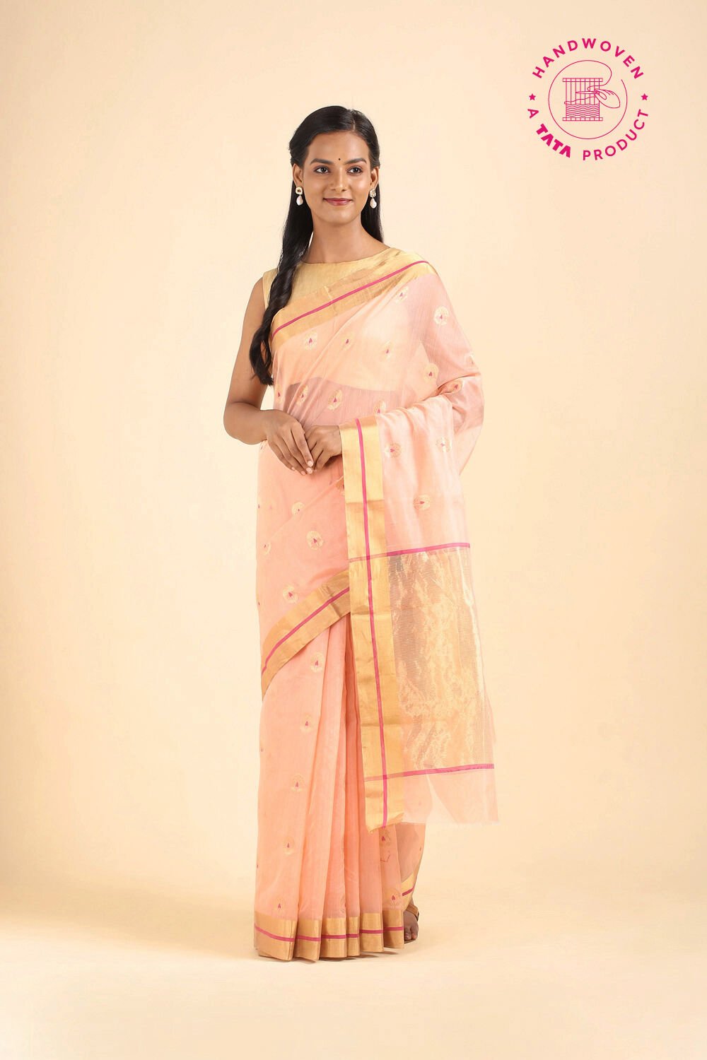 Light Orange Pure Silk Cotton Chanderi Saree image number null