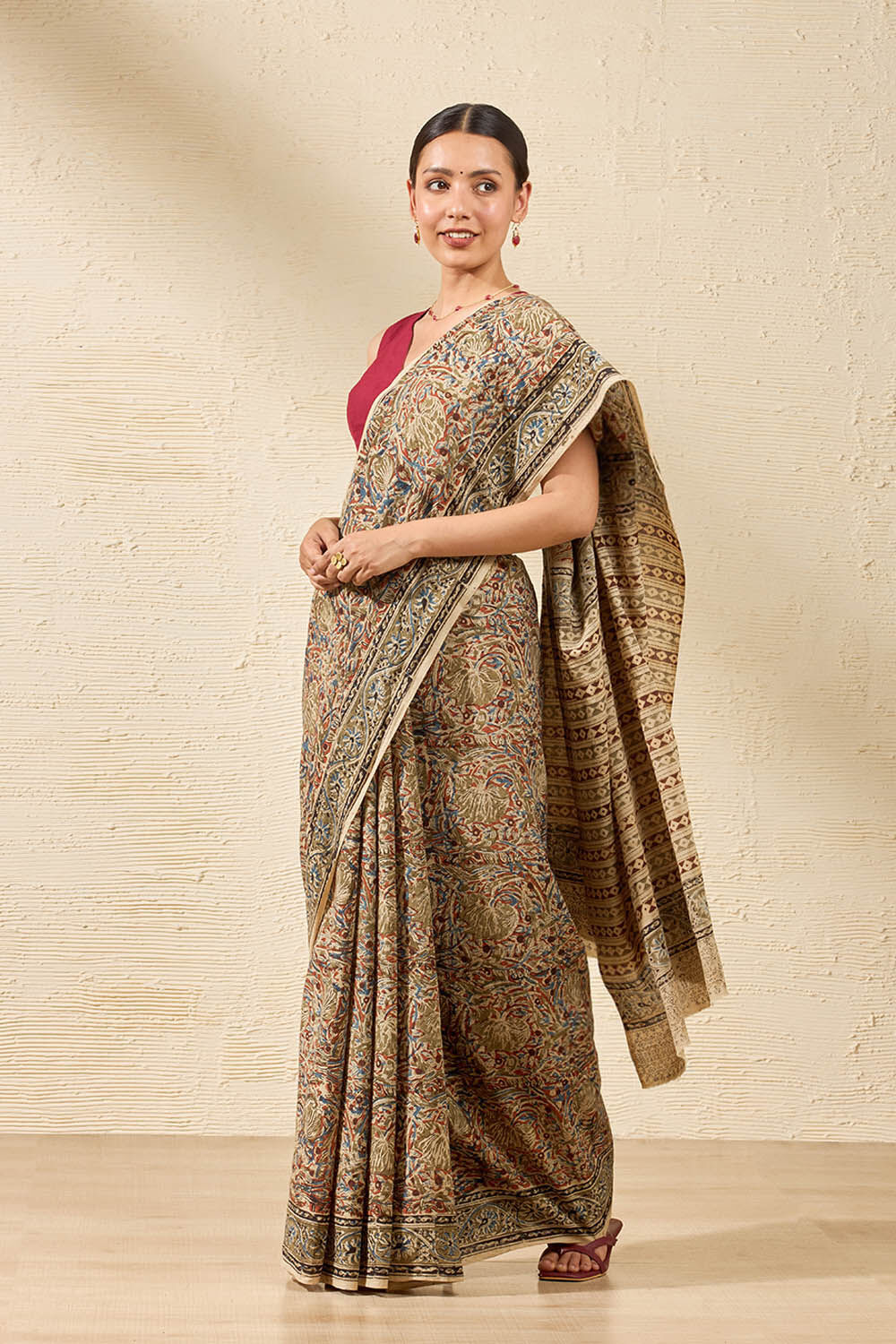 Dark Green Printed Kalamkari Machilipatnam Pure Cotton Saree image number null