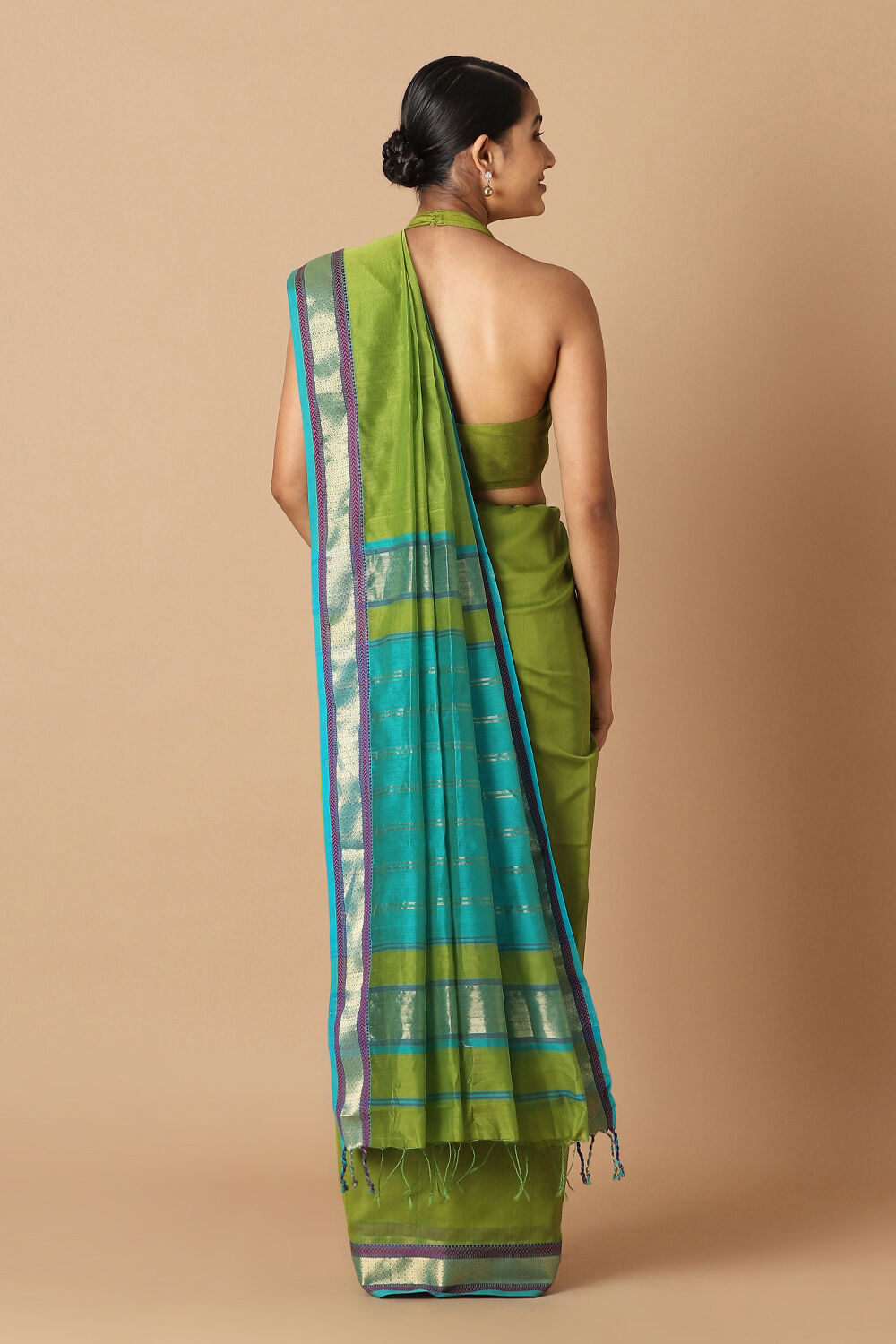 Green Pure Silk Cotton Maheswari Saree image number null