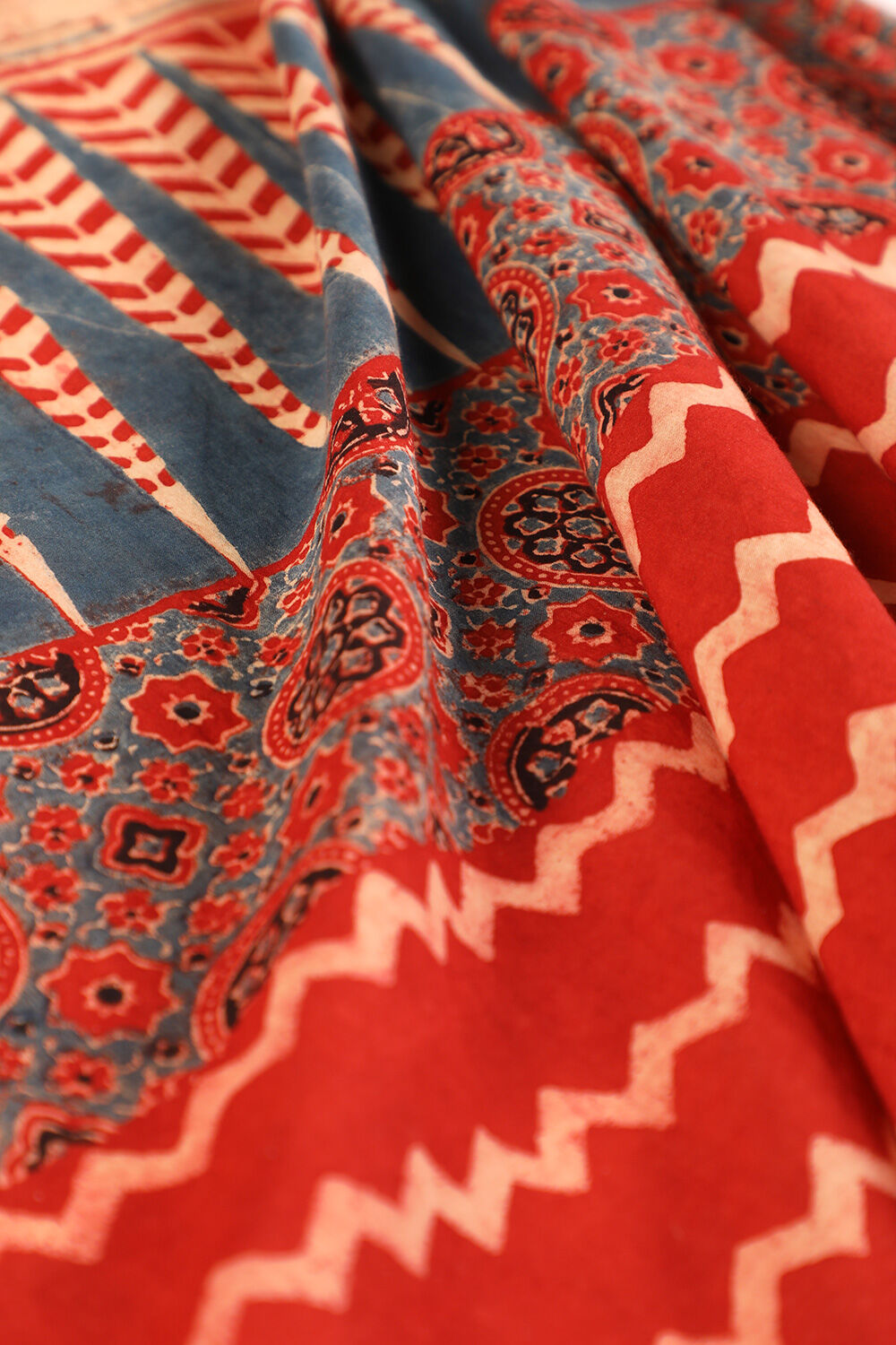 Red Gujarat Pure Cotton Ajrakh Block Print Saree image number null