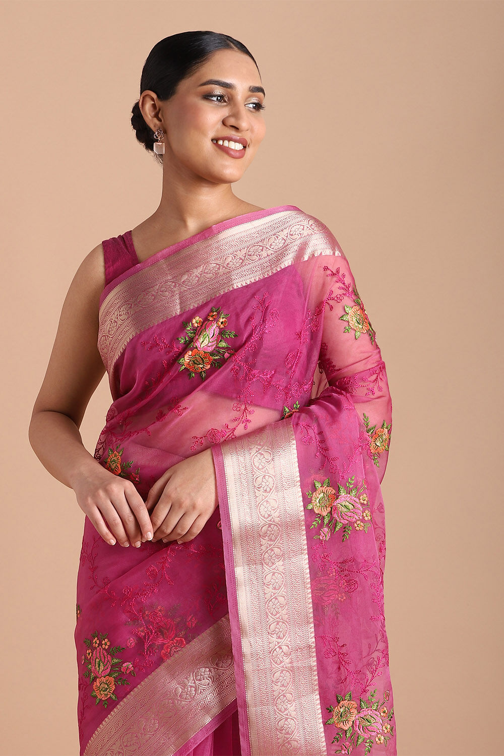 Pink Pure Embroidered Saree image number null