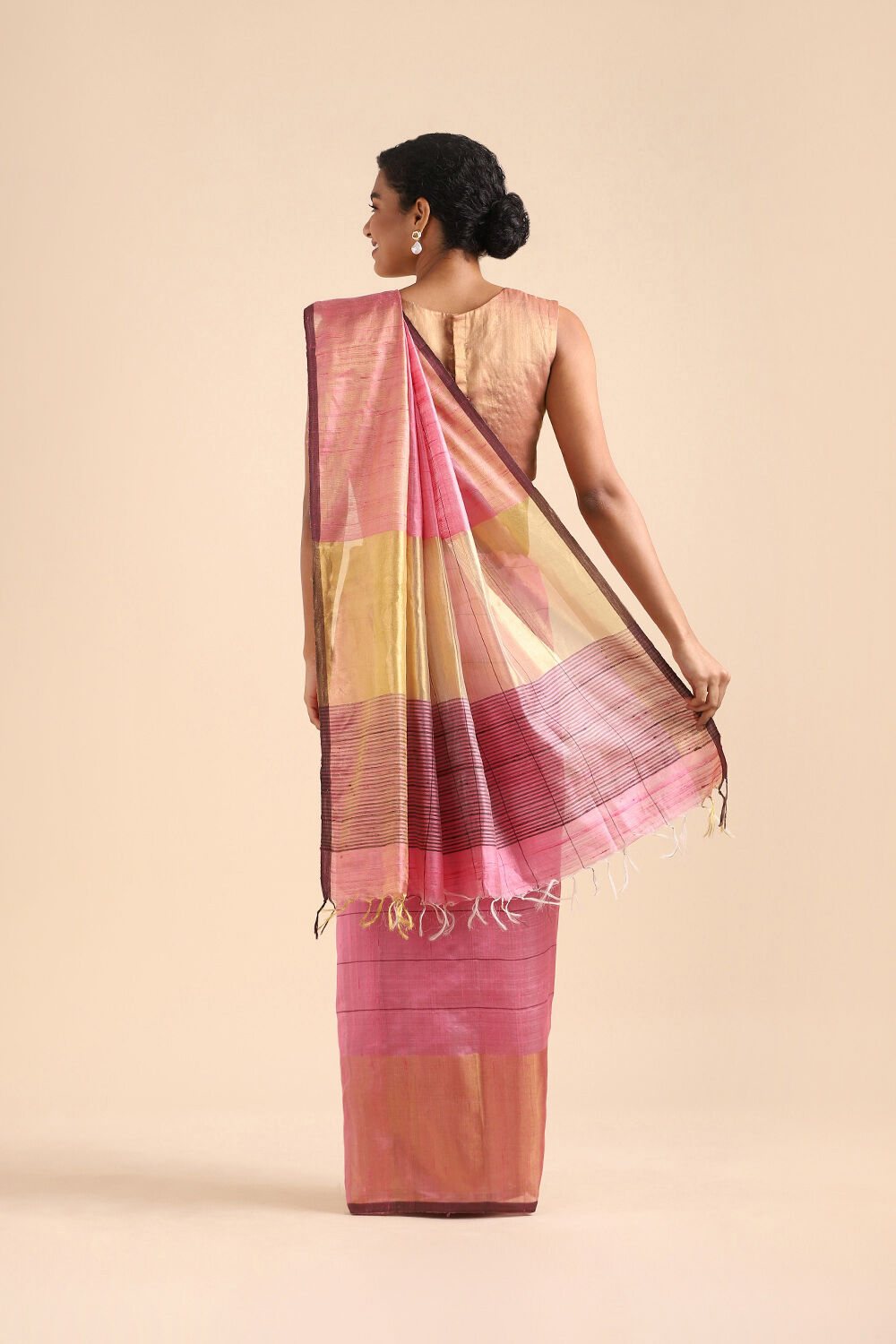 Light Pink Pure Tussar Silk Bhagalpuri Saree image number null