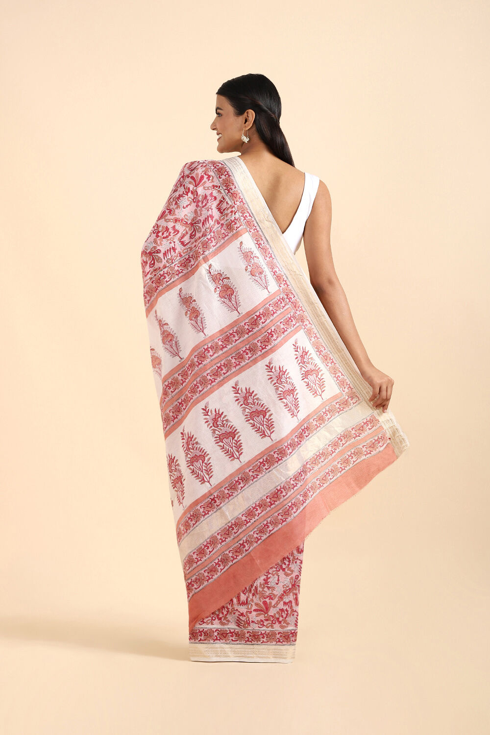 Light Pink Pure Silk Cotton Sanganeri Printed Saree image number null