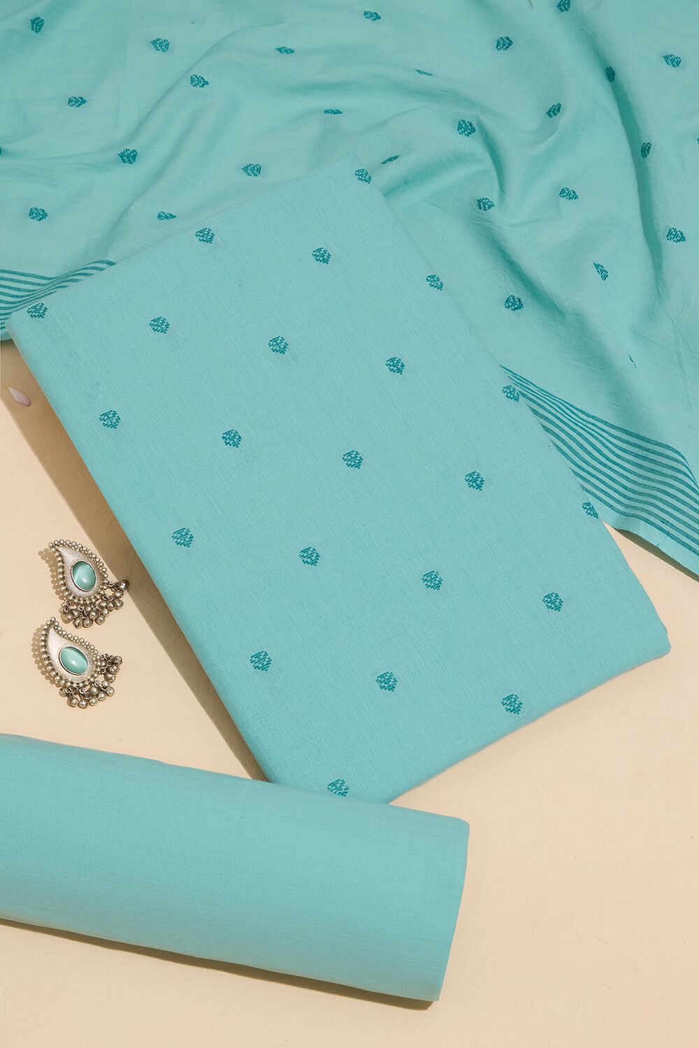 Blue Pure Cotton Cutwork Unstitched Suit Set image number null