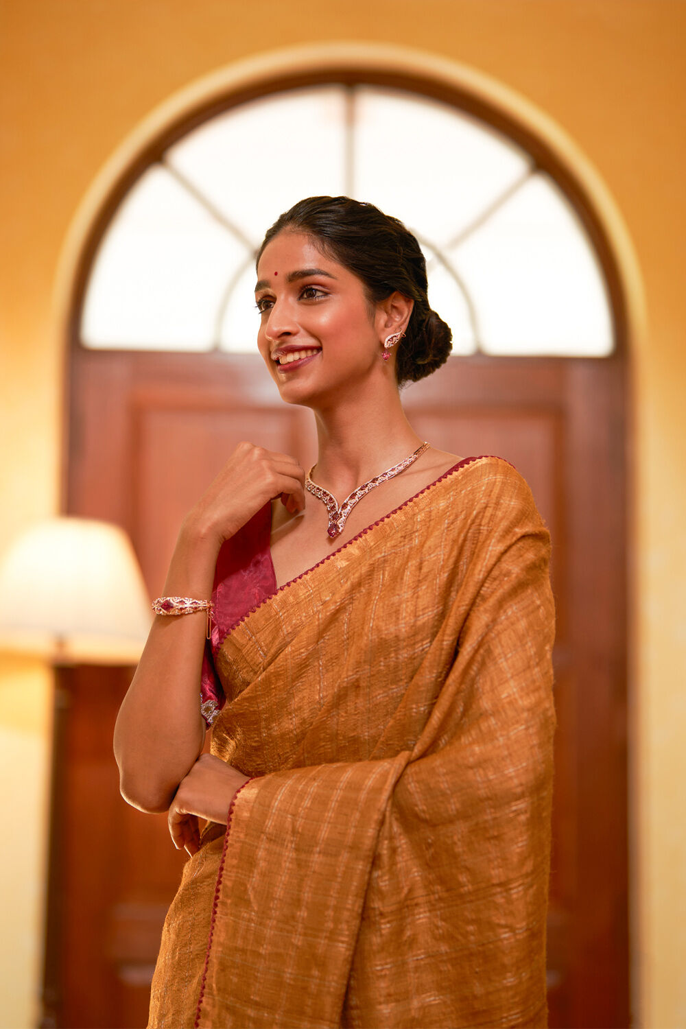 Mustard Pure Tussar Silk Embroidered Saree image number null