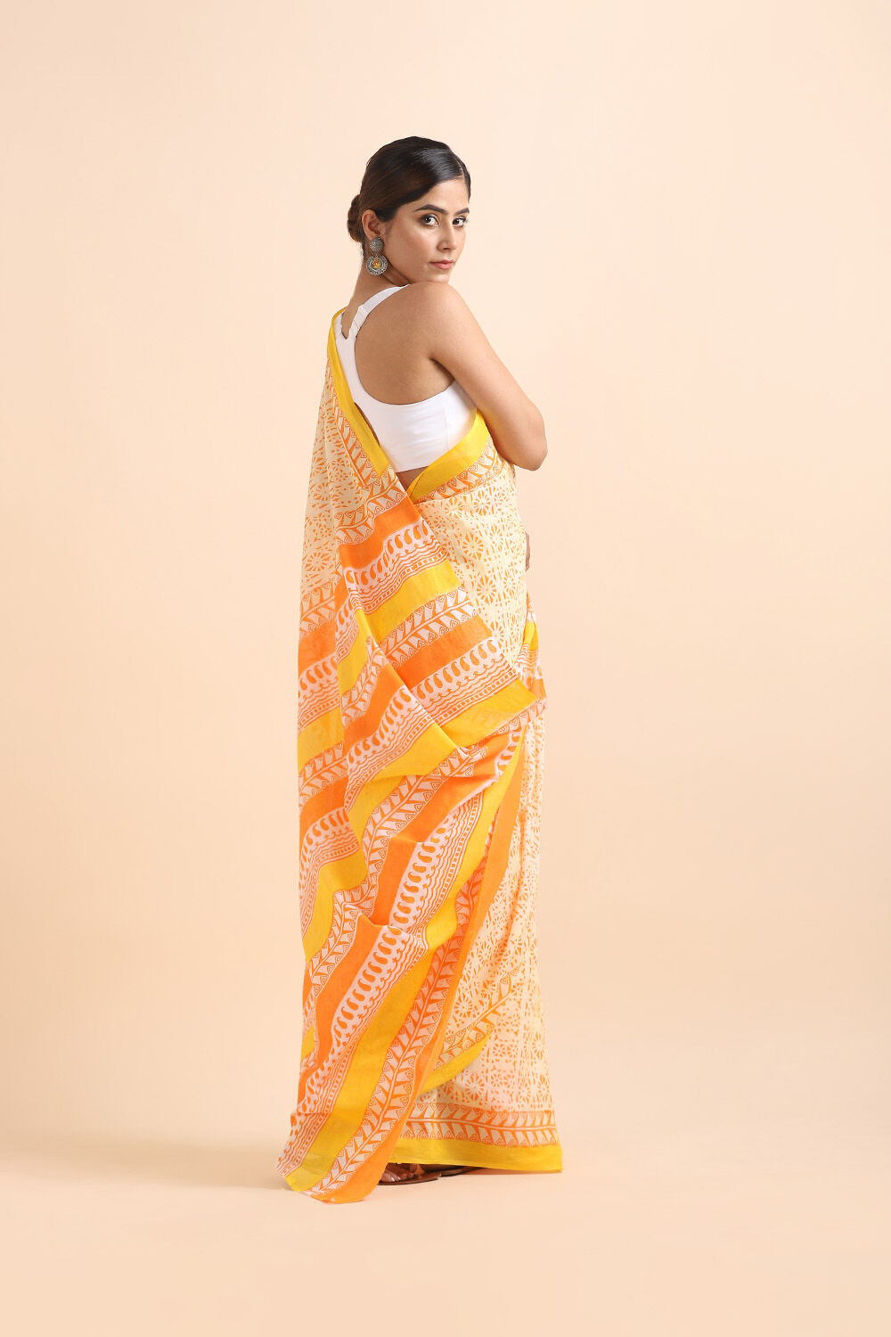 Light Yellow Pure Cotton Mulmul Printed Saree image number null