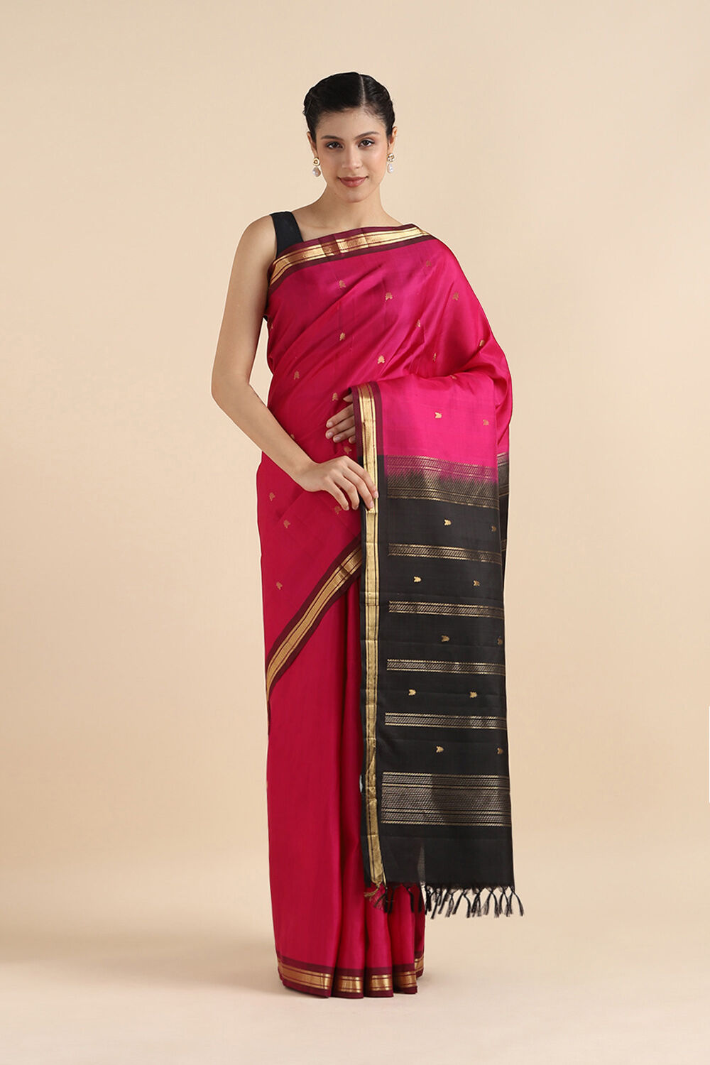 Pink Pure Silk Kanjeevaram Saree image number null