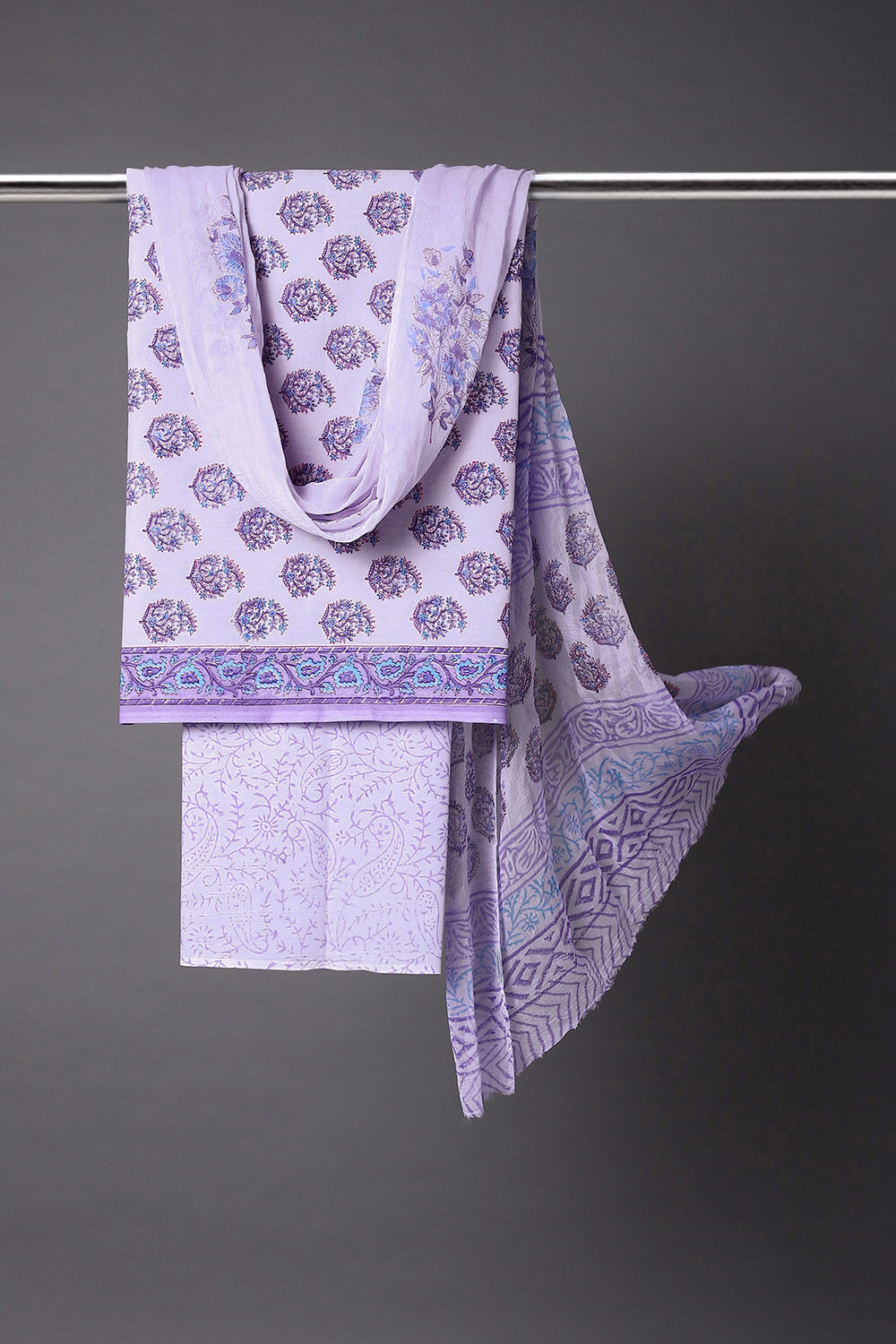 Light Violet Block Printed Cotton Suit image number null