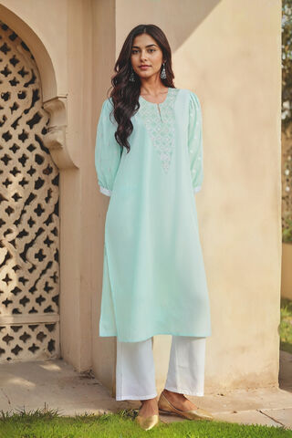 Light Blue Pure Cotton Chikankari Kurta image number