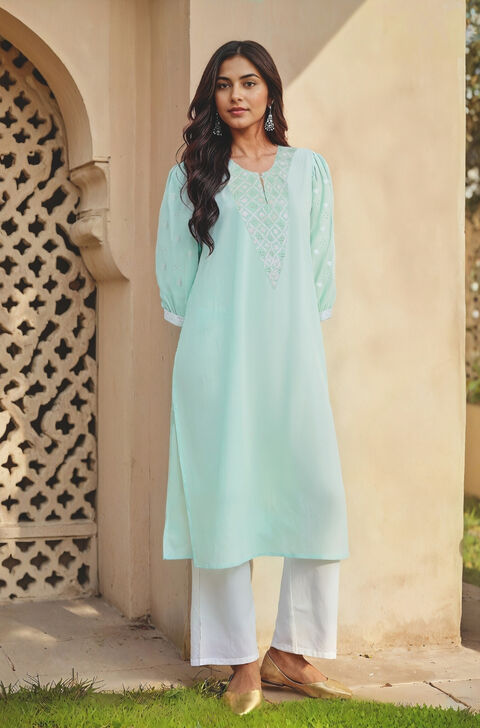 Light Blue Pure Cotton Chikankari Kurta