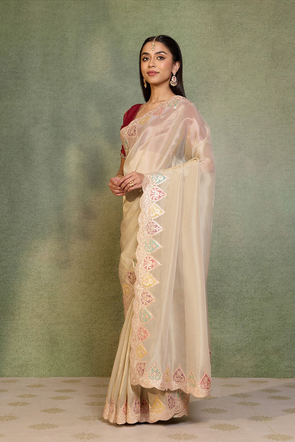 Off White Gota Patti Emroidery Viscose Tissue Saree image number null
