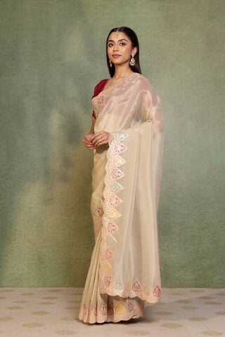 Off White Gota Patti Emroidery Viscose Tissue Saree thumbnail image number null