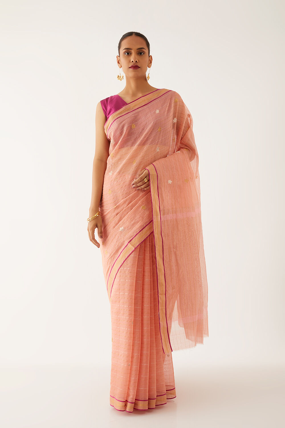 Orange Pure Silk Cotton Chanderi Saree image number null