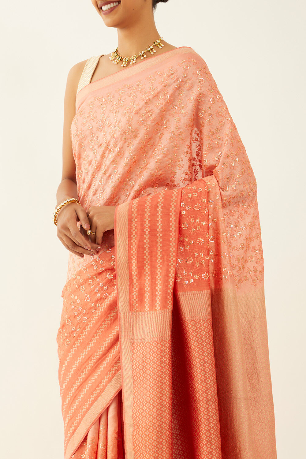 Light Orange Pure Silk Organza Banaras Saree image number null