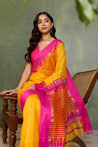 Yellow Rajasthan Pure Silk Cotton Gota Patti Saree image number