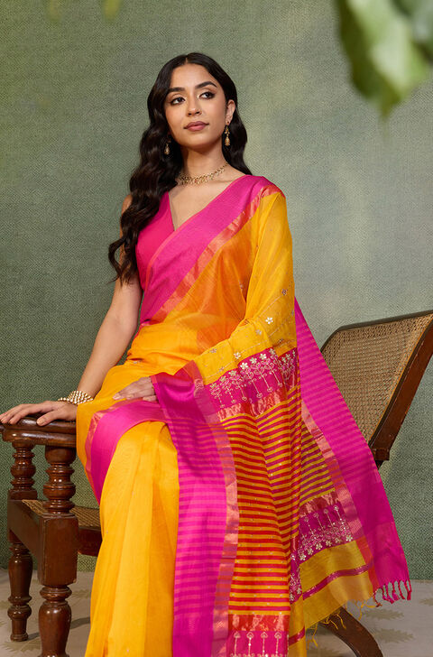 Yellow Rajasthan Pure Silk Cotton Gota Patti Saree