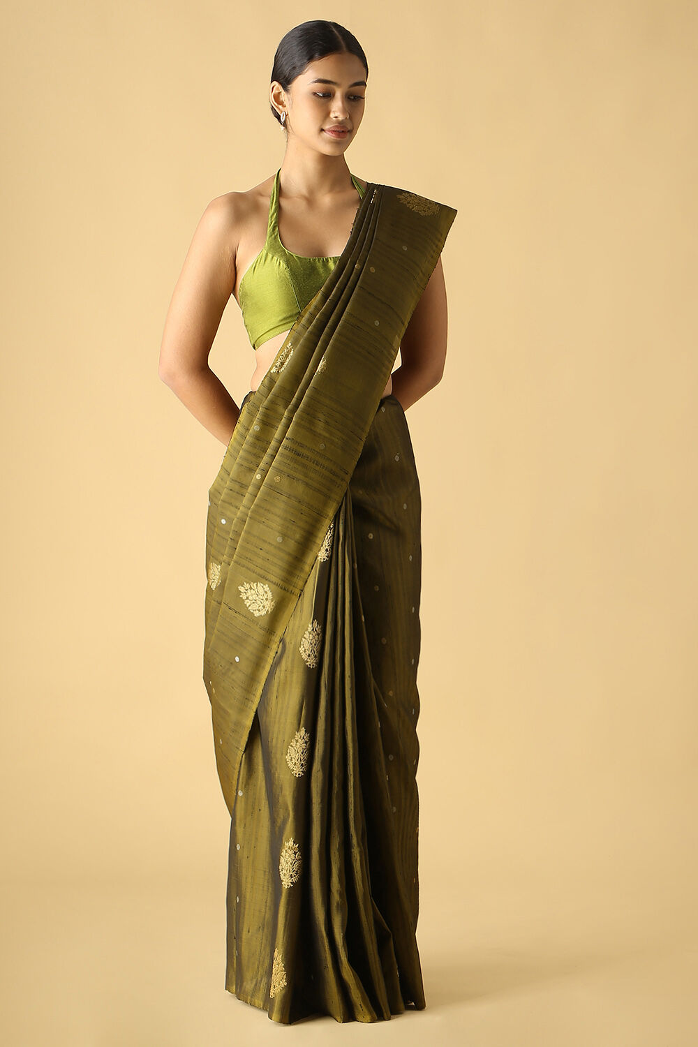 Dark Green Pure Silk South Saree image number null