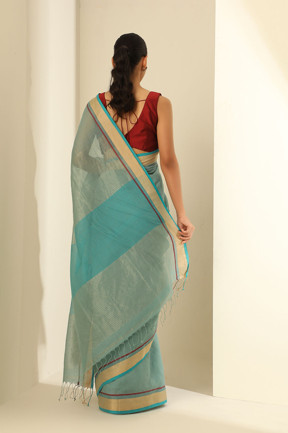 Light Green Pure Silk Cotton Woven Bengali Saree image number null