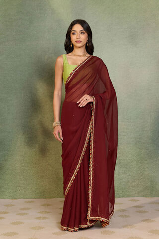 Dark Red Embroidered Viscose Organza Saree thumbnail image number null