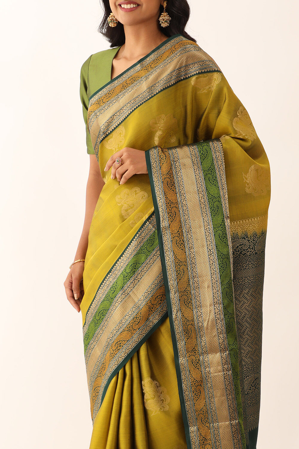 Green Pure Silk Woven South Saree image number null