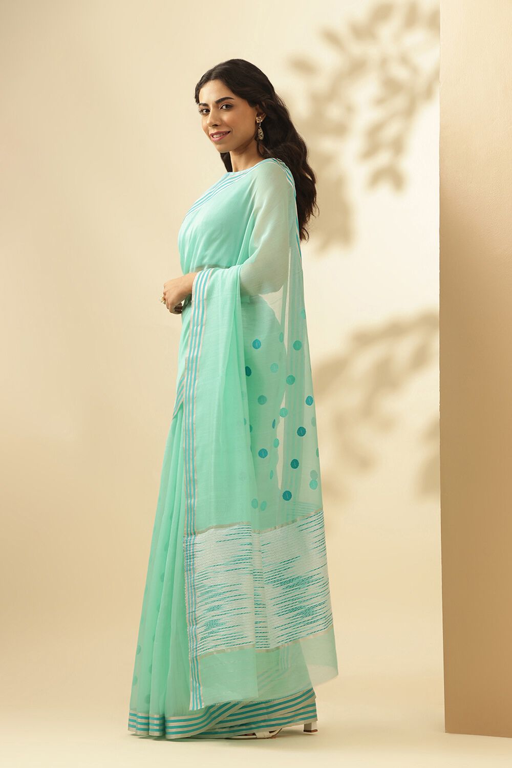 Light Green Woven Pure Silk Cotton Chanderi Saree image number null