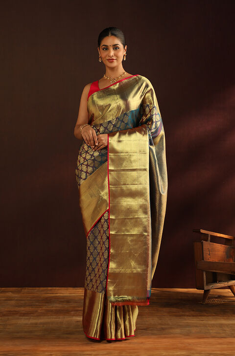 Violet Kanjivaram Inspired Design Pure Silk Woven Saree