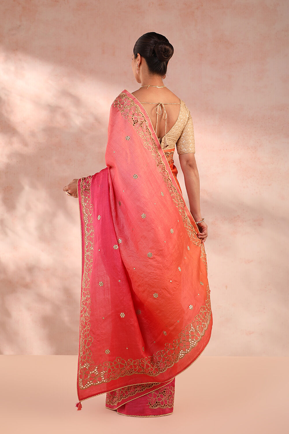 Pink Embroidered Tussar Saree image number null