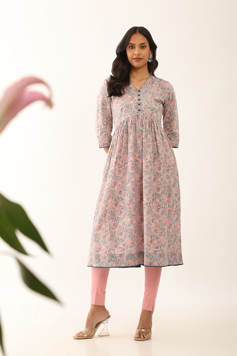 Grey Pure Cotton Sanganeri Block Printed Kurta image number null