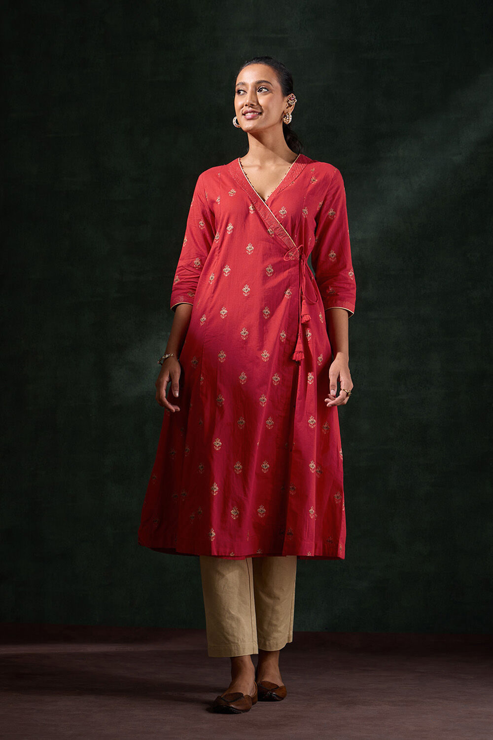 Red Pure Cotton Printed Kurta image number null