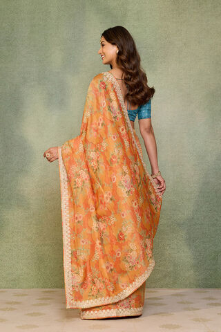 Orange Viscose Tissue Embroidered Saree thumbnail image number null