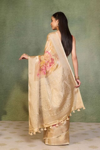 Beige Printed Viscose Tissue Saree thumbnail image number null
