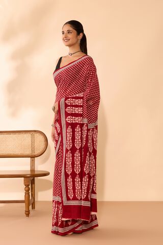 Red Bagh Block Printed Pure Cotton Saree thumbnail image number null